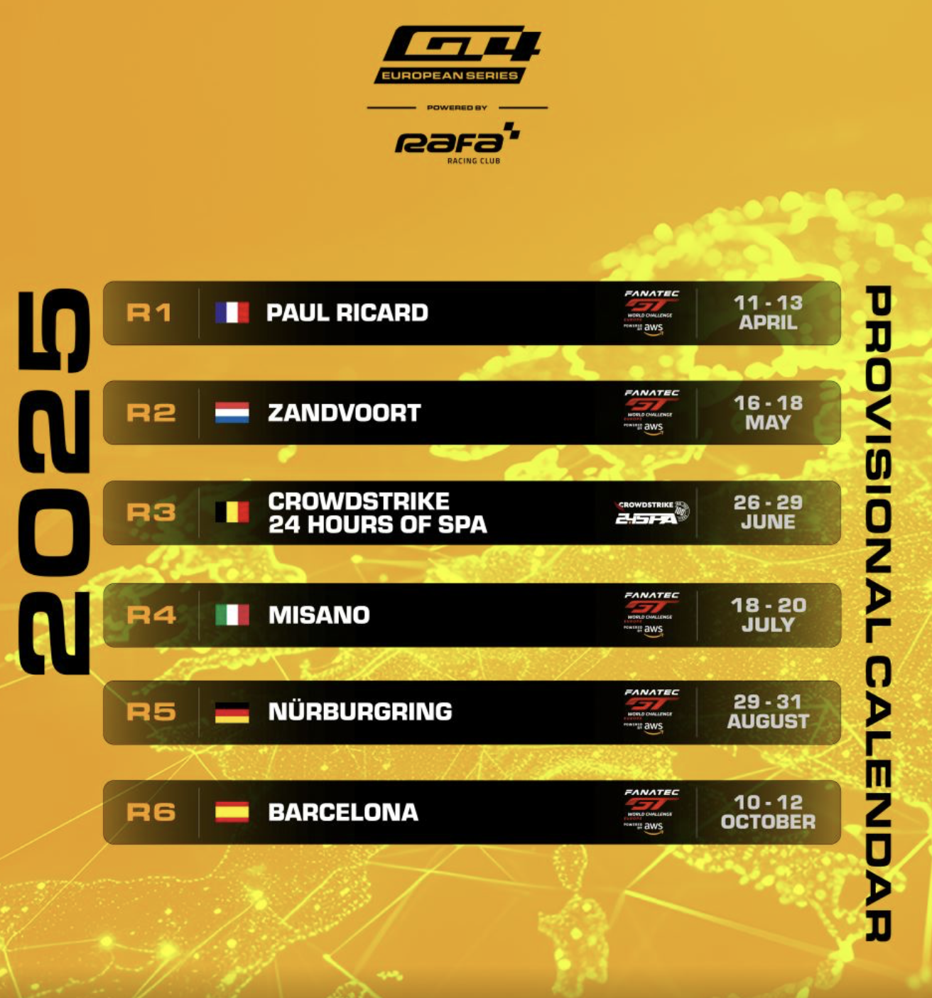 Le calendrier 2025 GT4 European Series finalisé Endurance Info
